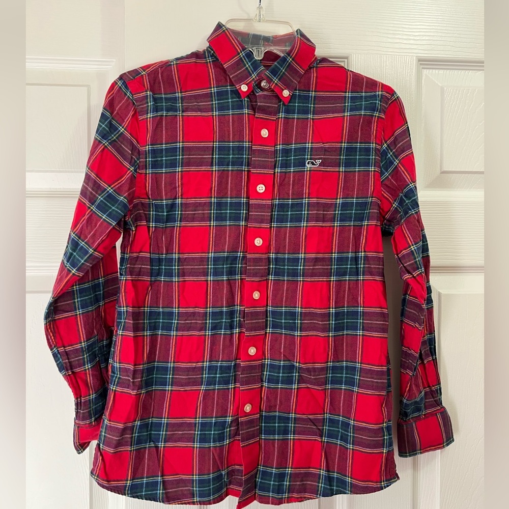 Vineyard Vines Boys Red Plaid Flannel Cotton Shirt